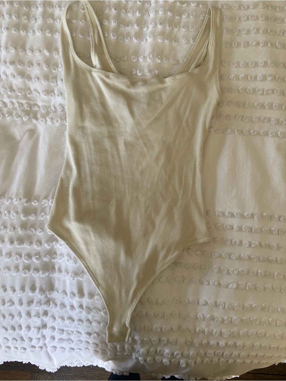 SKIMS Ribbed Scoop Neck Bodysuit in Light Sand